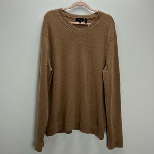 Theory Cashmere Sweater V Neck Tan Camel Ribbed Mens XXL Soft Luxury Classic